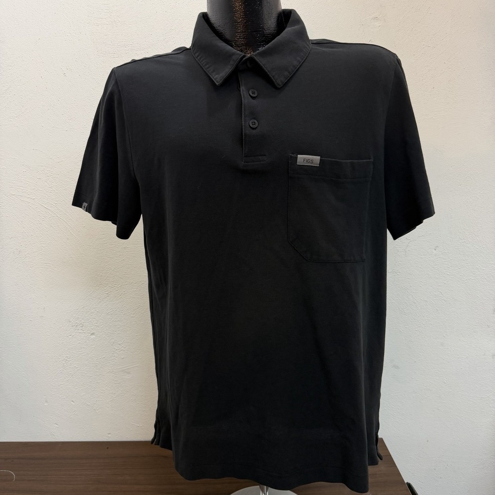 FIGS FIGSPRO Pique Polo Mens Large Black Pima Cotton Scrub Top M22WW1004